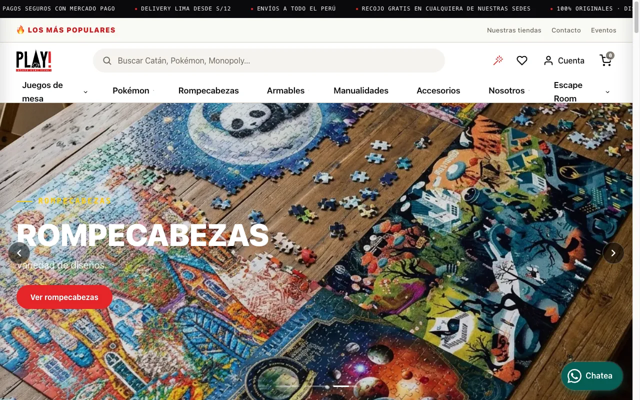 Captura del sitio de Play! Board Game Store
