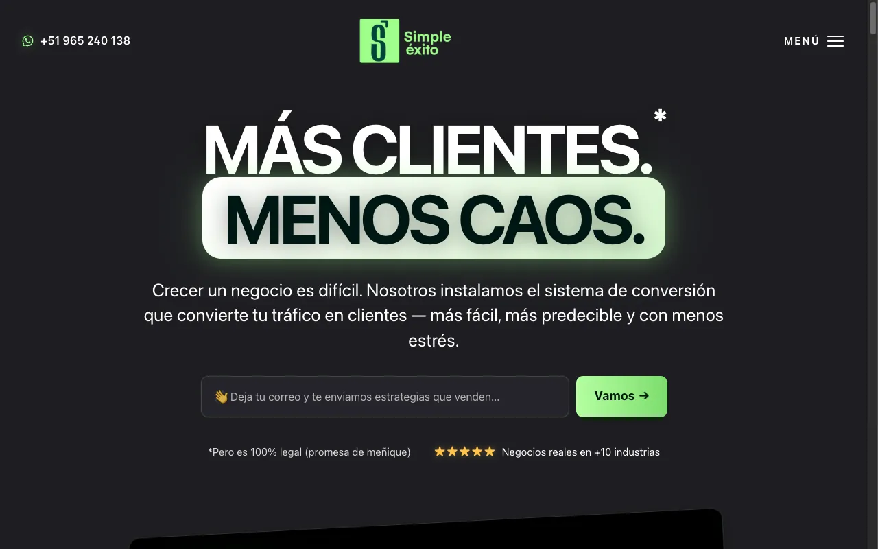 Captura del sitio de Simple Éxito
